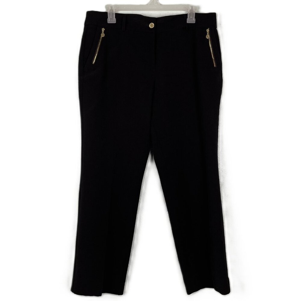 Anne Klein Black Dress Pants 14P 36" x 26" Gold Zipper Pockets